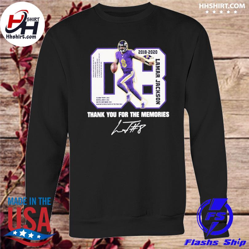 08 lamar jackson thank you for the memories signatures shirt, hoodie,  longsleeve tee, sweater