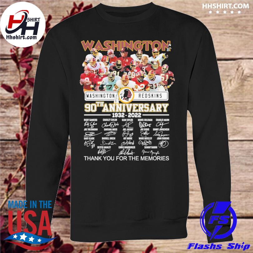 Funny Washington Redskins 90th anniversary 1932 2022 thank you for the  memories signature shirt, hoodie, sweater, long sleeve and tank top