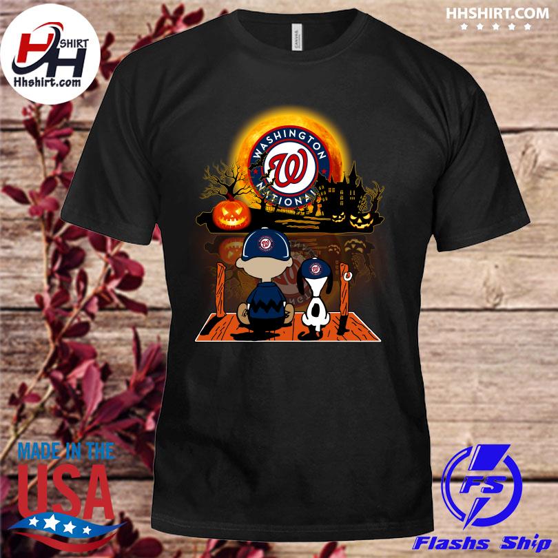 Peanuts Charlie Brown and Snoopy sit under moon Halloween Washington  Nationals logo shirt, hoodie, sweater, long sleeve and tank top