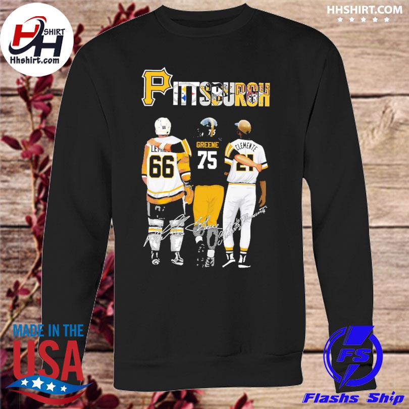 Pittsburgh Mario Lemieux Joe Greene Roberto Clemente signatures shirt