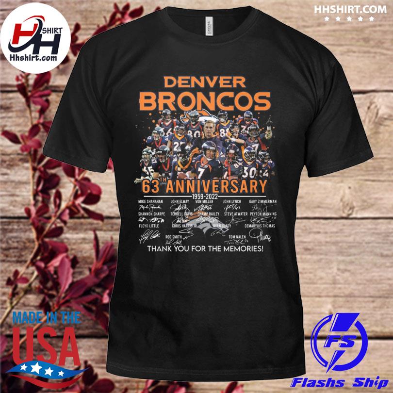 Denver Broncos 63th anniversary thank you for the memories signatures shirt,  hoodie, sweater, long sleeve and tank top