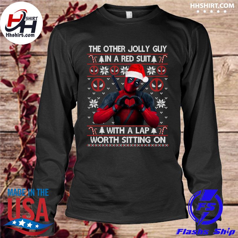 Funny Deadpool The Other Jolly Guy In A Red Suit with a lap with sitting on Ugly Christmas Sweater, hoodie, longsleeve tee, sweater Funny Deadpool The Other Jolly Guy In A Red Suit with a lap with sitting on Ugly Christmas Sweater, hoodie, longsleeve tee, sweater