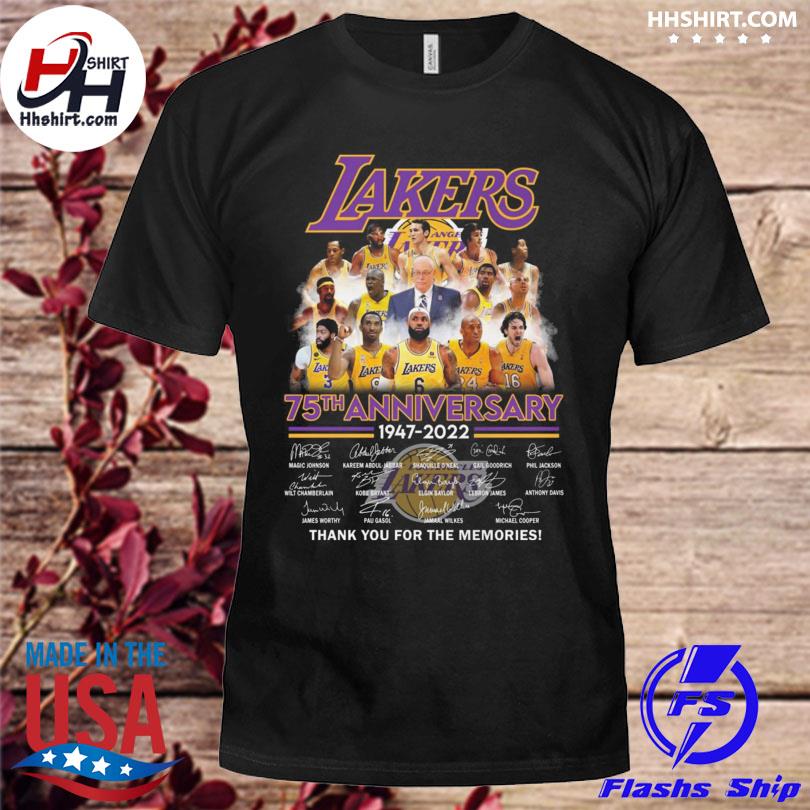 Los Angeles Lakers 75th anniversary 1947 2022 thank you for the memories  signatures shirt, hoodie, sweater, long sleeve and tank top