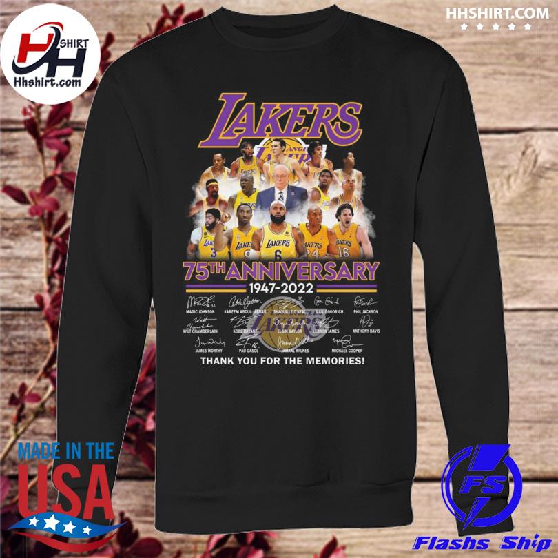 Los Angeles Lakers 75th anniversary 1947-2022 thank you for the memories  signatures shirt, hoodie, sweater, long sleeve and tank top