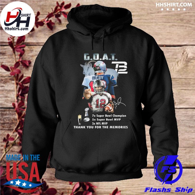 Tom Brady Goat Super Bowl Champions thank you for the memories signature  shirt, hoodie, longsleeve tee, sweater