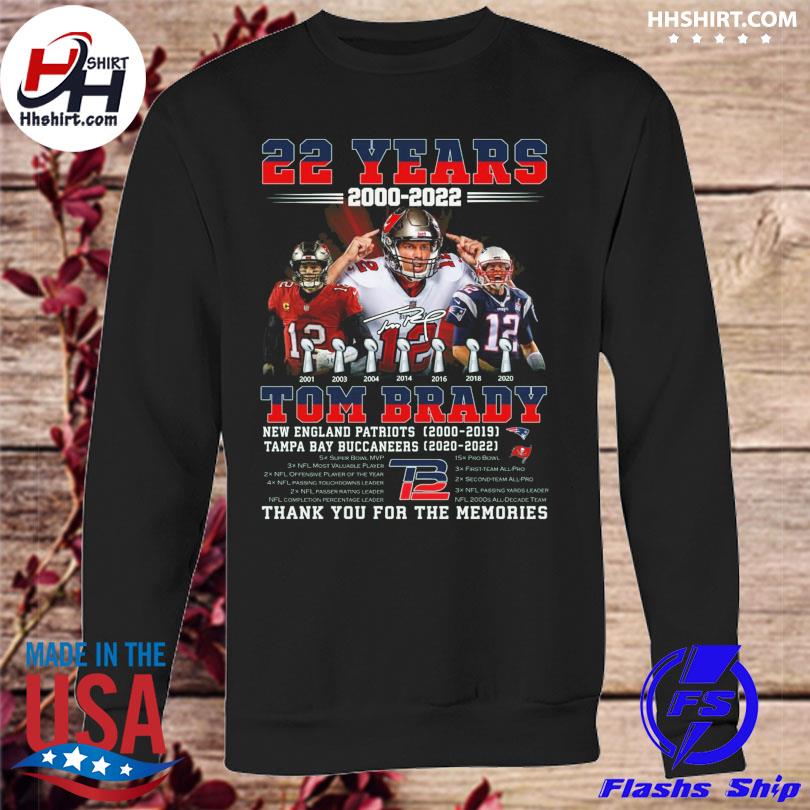 New England Patriots Tampa Bay Buccaneers 22 years 2000-2022 Tom Brady  thank you for the memories shirt,Sweater, Hoodie, And Long Sleeved, Ladies,  Tank Top