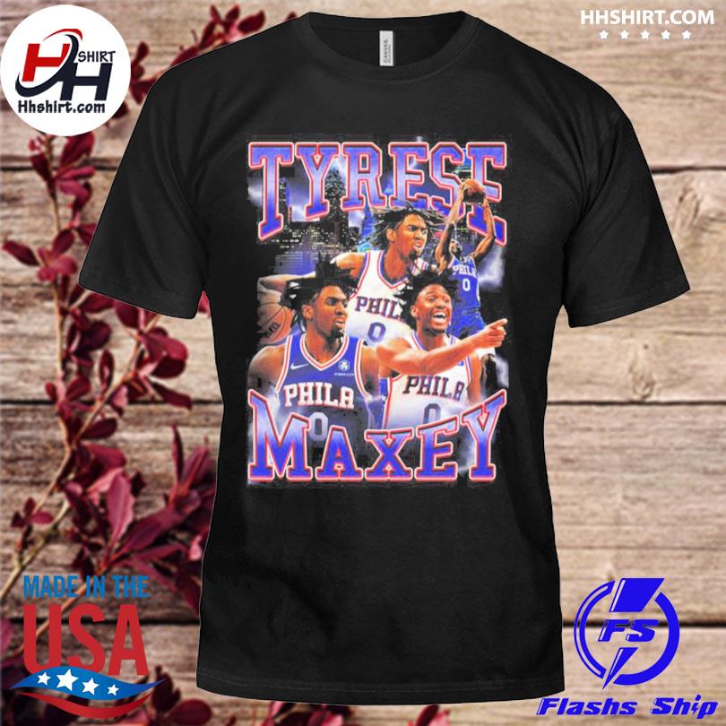 outfitshype.com Tyrese Maxey Philadelphia 76ers Vintage Bootleg NBA Basketball Tee - 90s Style- Tyrese Maxey for Fan's