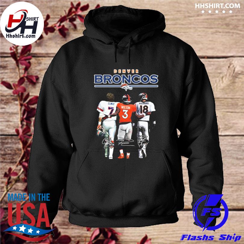 Denver broncos john elway russell wilson and peyton manning signatures shirt,  hoodie, sweater, long sleeve and tank top