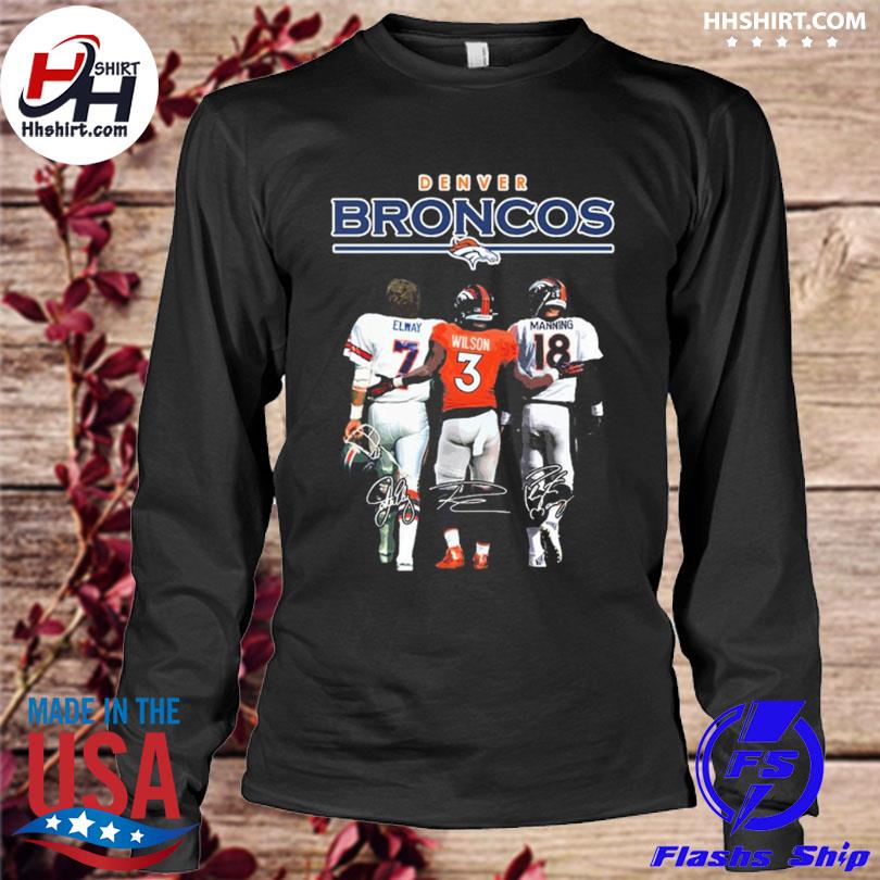 Denver broncos john elway russell wilson and peyton manning signatures shirt,  hoodie, sweater, long sleeve and tank top