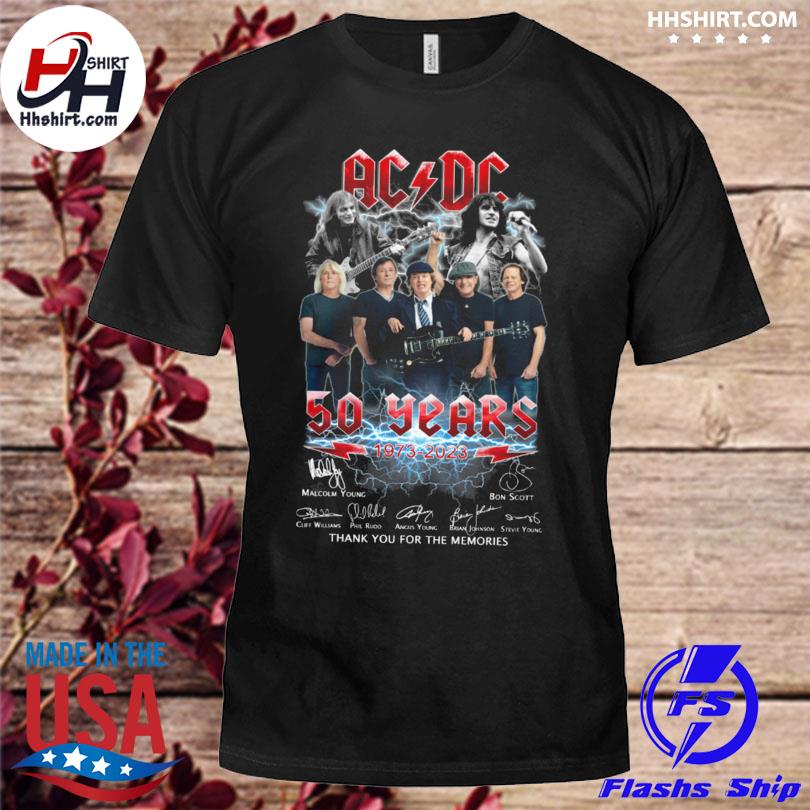 Funny AC DC 50 years 1973 2023 thank you for the memory signatures shirt,  hoodie, longsleeve tee, sweater