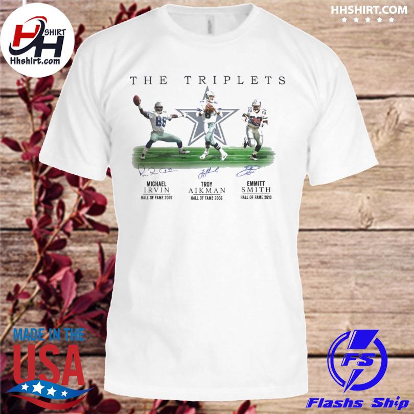 Dallas Cowboys The Triplets Michael Irvin Troy Aikman And Emmitt Smith  Signatures Shirt,Sweater, Hoodie, And Long Sleeved, Ladies, Tank Top