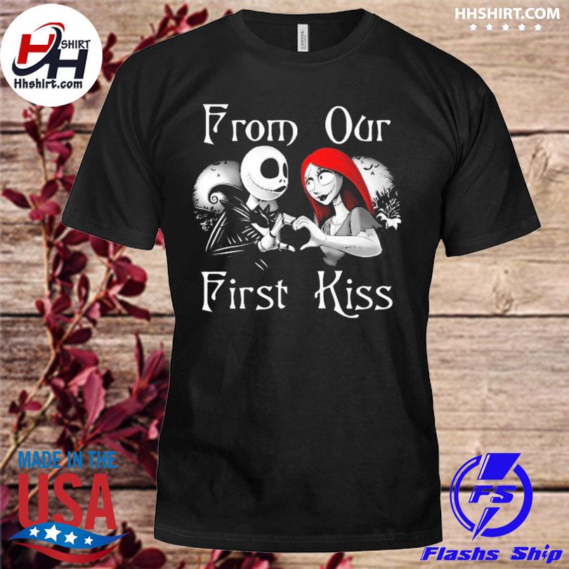 Jack skellington and sally from our first kiss halloween shirt