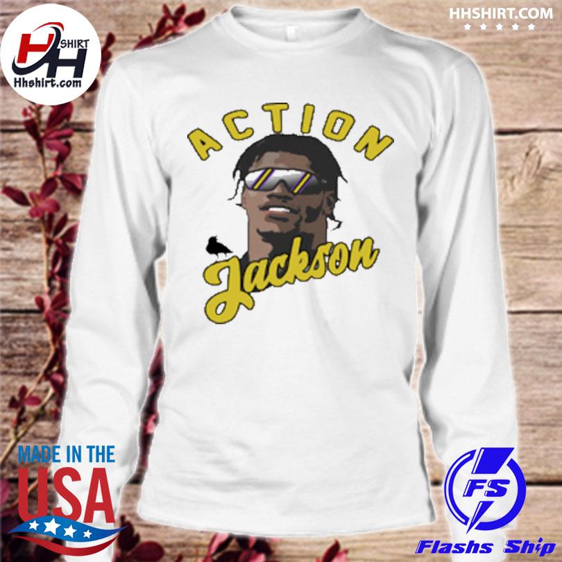 Lamar jackson action jackson baltimore ravens inspired shirt, hoodie,  longsleeve tee, sweater