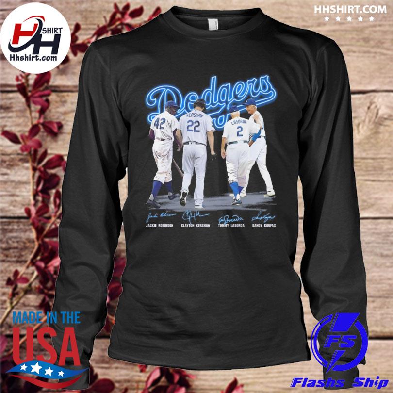 Los Angeles Dodgers Jackie Robinson Clayton Kershaw Tommy lasorda Sandy  Koufax signatures shirt, hoodie, longsleeve tee, sweater