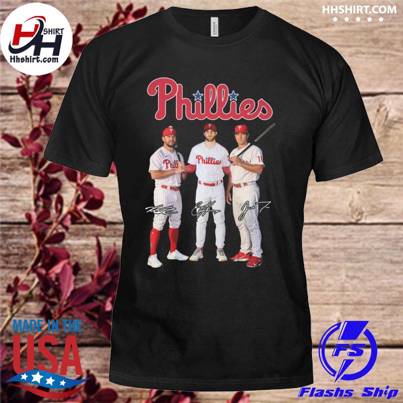 Official Philadelphia Phillies Schwarber Bryce Harper Buster Adams signatures 2022 shirt