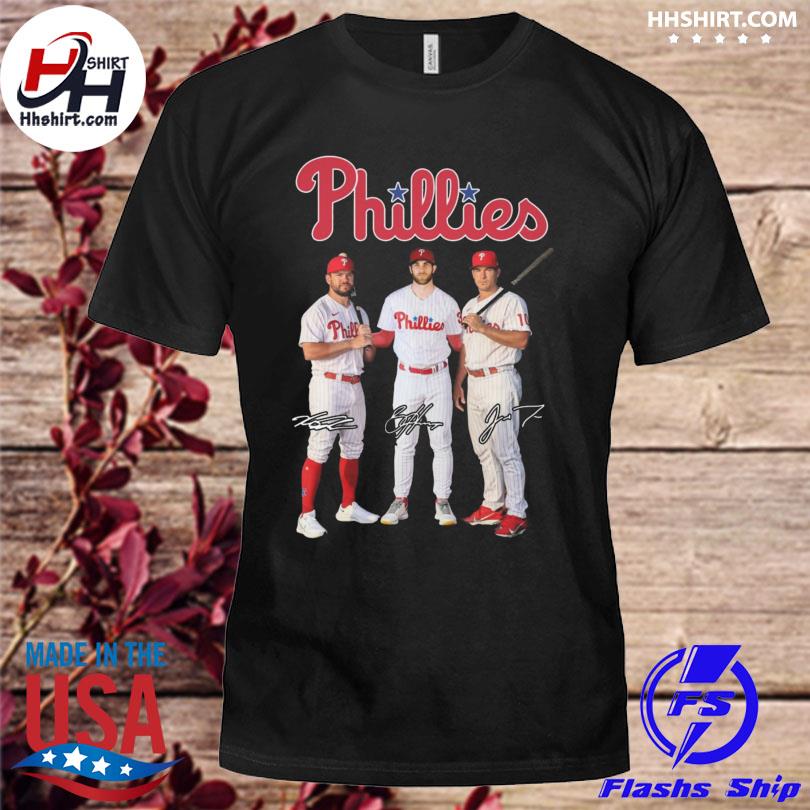 Philadelphia Phillies Kyle Schwarber Bryce Harper Buster Adams signatures shirt