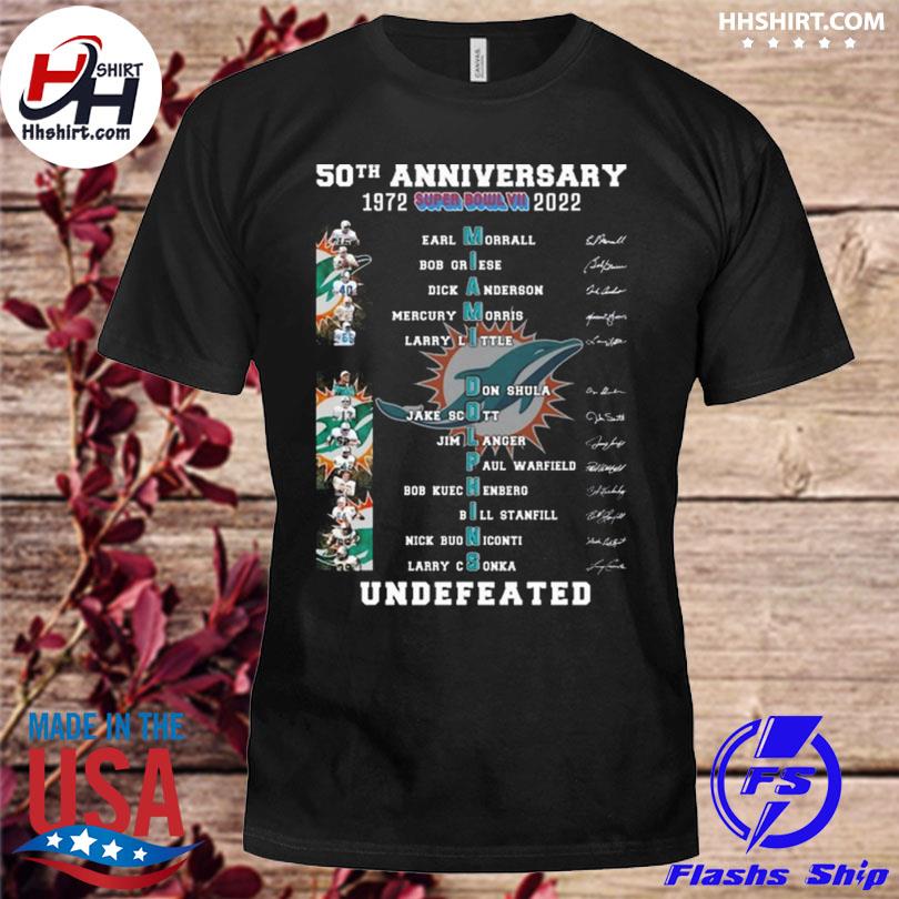 Miami dolphins 50th anniversary 1972 2022 undefeated signatures shirt