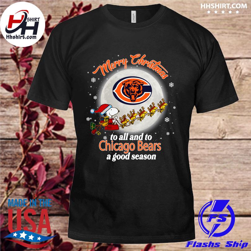 Santa snoopy and woodstock merry Christmas to all and to Chicago Bears a good season sweater