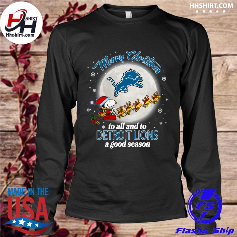 Santa snoopy and woodstock merry Christmas to all and to Detroit Lions a  good season sweater, hoodie, longsleeve tee, sweater