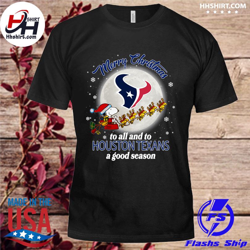 Santa snoopy and woodstock merry Christmas to all and to Houston Texans a good season sweater