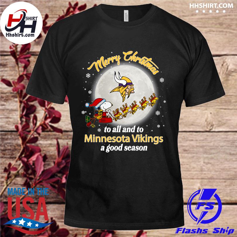 Snoopy and Woodstock Merry Christmas To All And To Minnesota Vikings  T-shirt, hoodie, sweater, long sleeve and tank top