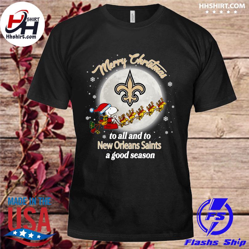 Santa snoopy and woodstock merry Christmas to all and to New Orleans Saints a good season sweater