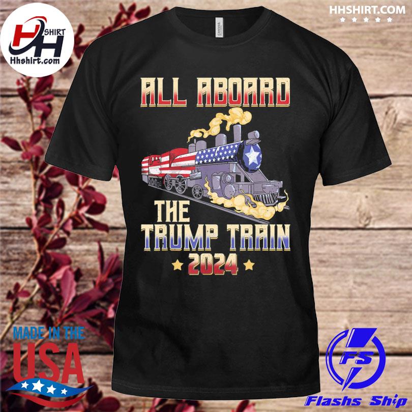 All aboard the Trump train 2024 American flag retro shirt