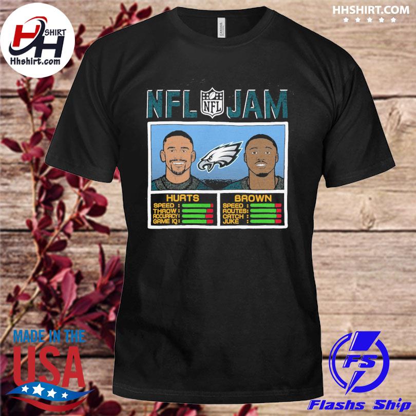 Homage a j brown and jalen hurts charcoal philadelphia eagles nfl jam  tri-blend shirt, hoodie, sweater, long sleeve and tank top