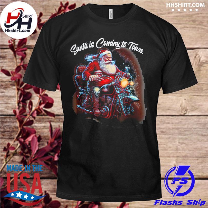 Santa clause on a motorcycle coming to town for winter vintage christmas sweater