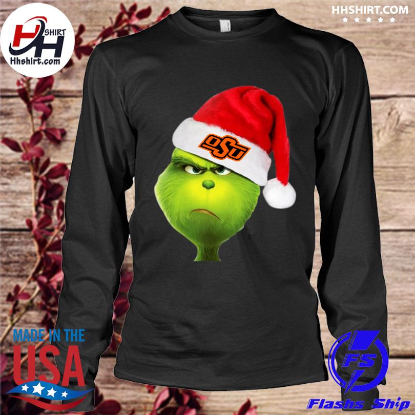 Santa Grinch Face Oklahoma State Cowboys Logo Christmas Sweater Unisex T- Shirt - Cattrendtees