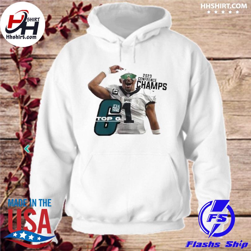 Philadelphia eagles top g jalen hurts 2023 conference champs s hoodie