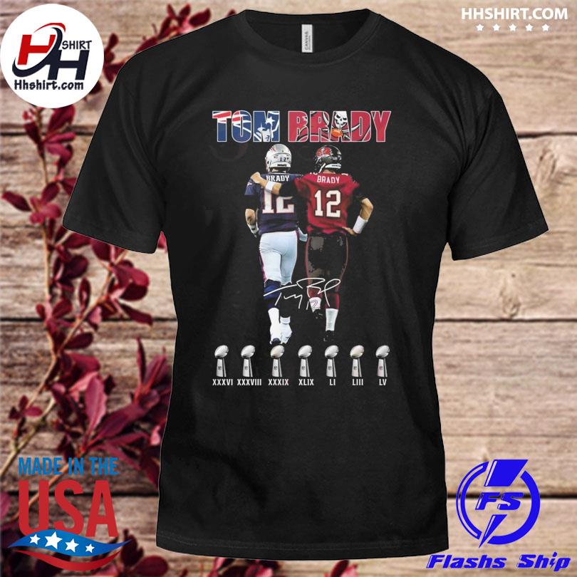 12 Tom Brady Patriots hug 12 Tom Brady buccaneers signature shirt