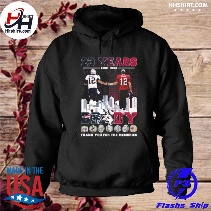 Official tom Brady 23 years 2000-2023 thank you for the memories shirt,  hoodie, sweater, long sleeve and tank top