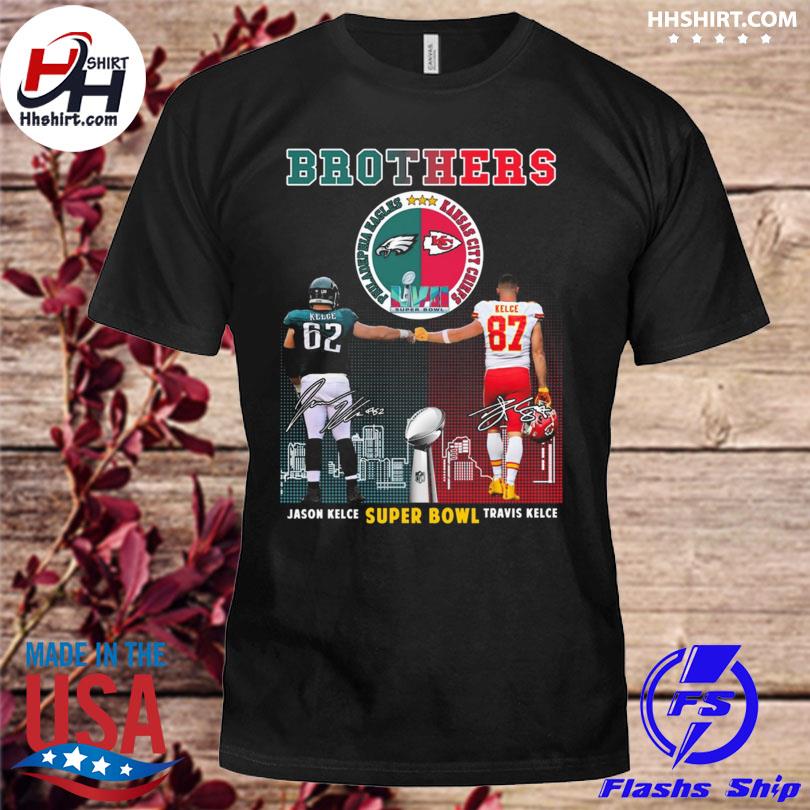 Brothers philadelphia eagles jason kelce anf Kansas city Chiefs travis kelce signatures shirt