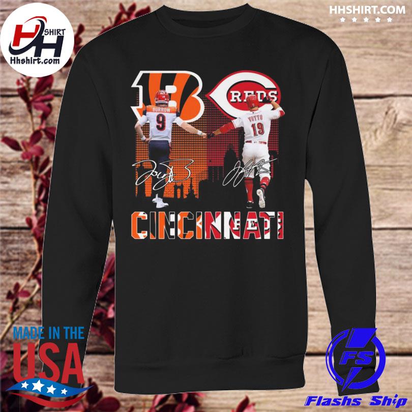 Joe Burrow Cincinnati Bengals and Joey Votto Cincinnati Reds Skyline City  signature shirt, hoodie, sweater, long sleeve and tank top