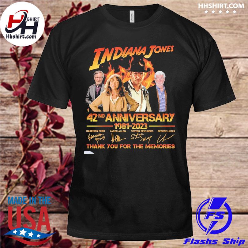Indiana jones 42nd anniversary 1981-2023 signatures thank you for the memories shirt