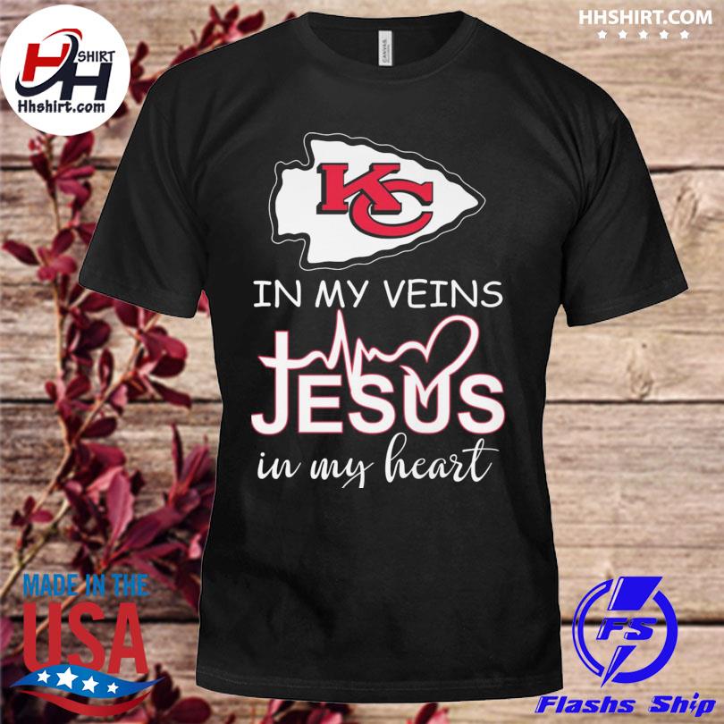 Best Kansas City Chiefs in my veins Jesus in my heart shirt, hoodie,  sweater, long sleeve and tank top