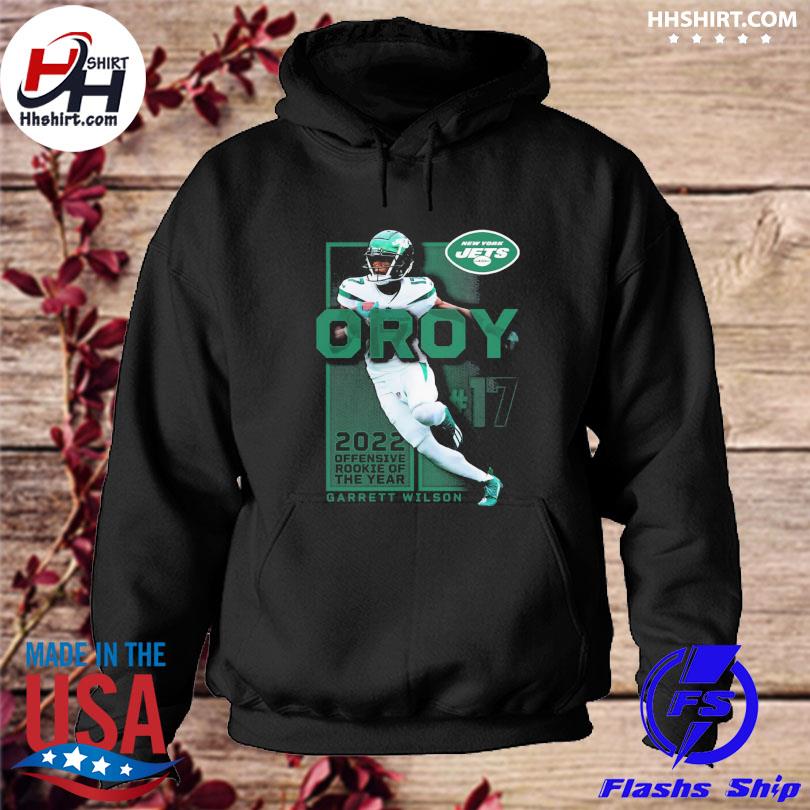 Official fanatics branded black new york jets garrett wilson 2023 offensive  rookie of the year shirt, hoodie, sweater, long sleeve and tank top