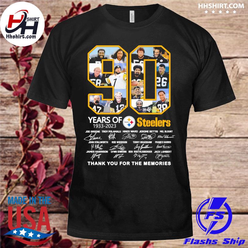 90 years of 1933-2023 Pittsburgh Steelers thank you for the memories  signatures shirt, hoodie, sweater, long sleeve and tank top