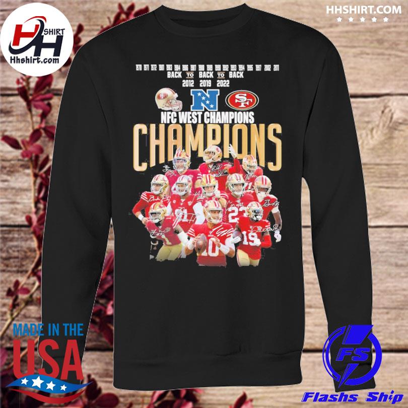 San Francisco 49ers team 2022 NFC west Champions 1970-2022 signatures shirt