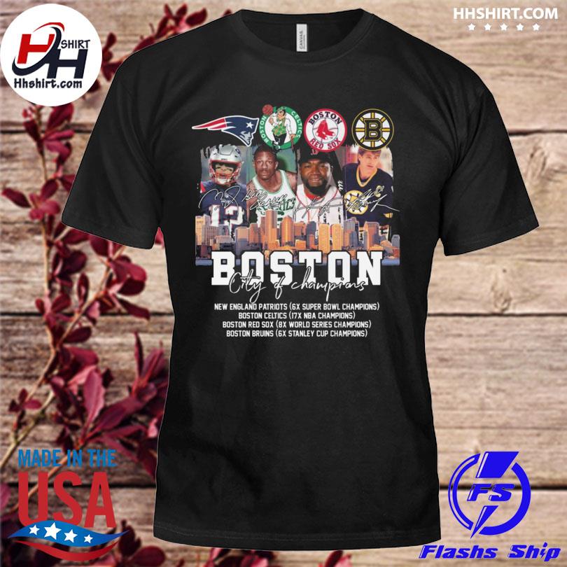 Boston bruins new england Patriots boston celtics boston red sox city of champions signatures shirt
