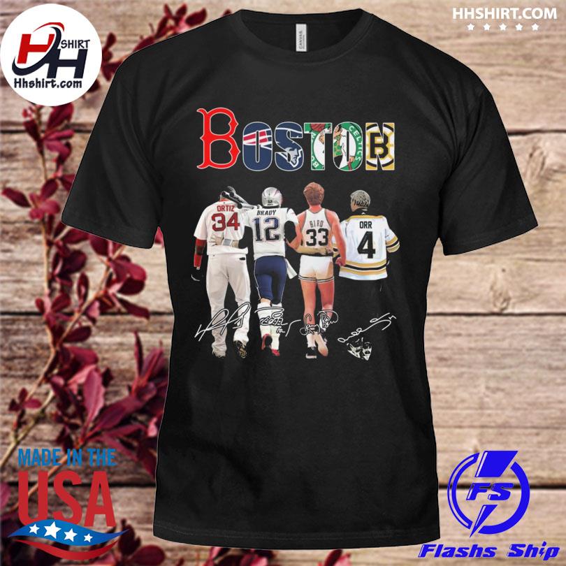 Boston ortiz tom brady bird and orr boston sports players signatures 2023 shirt