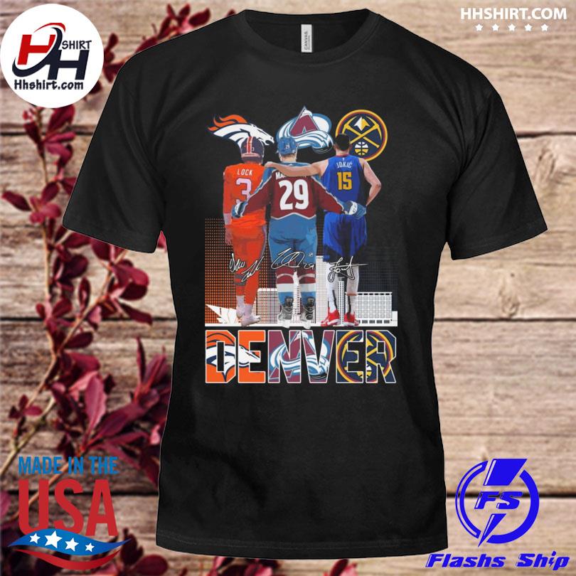 Denver Nuggets Colorado Avalanche Broncos Denver Lock Nathan MacKinnon Nikola Jokić signatures shirt