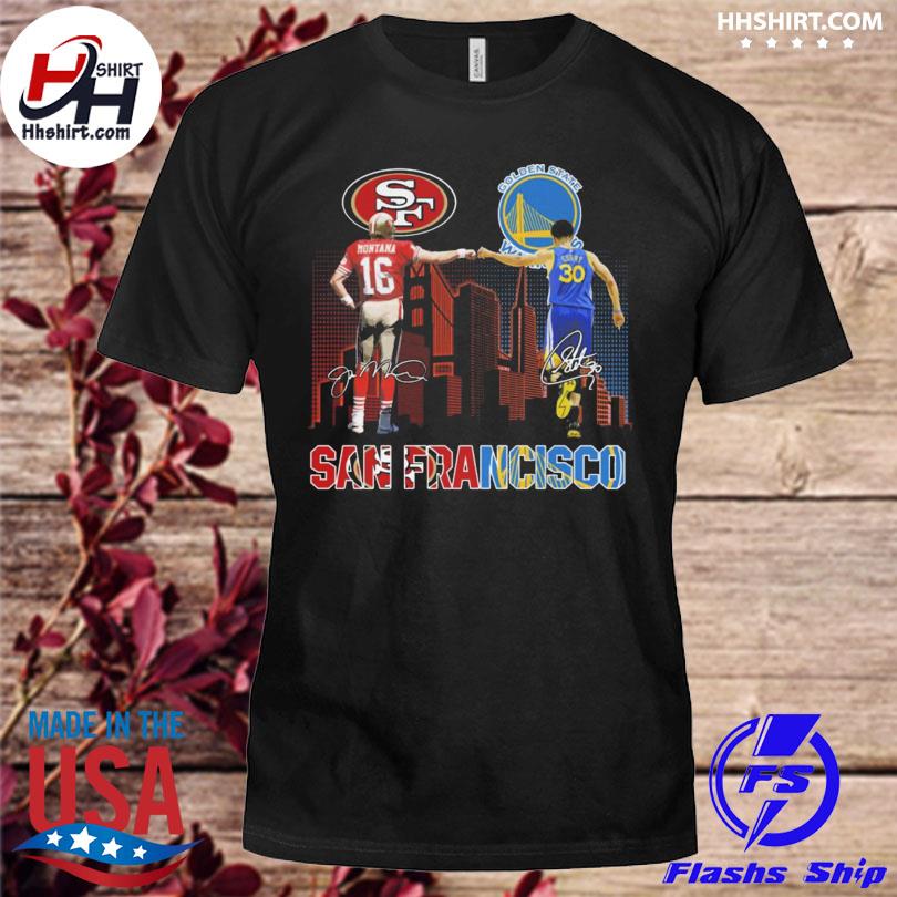 Golden State Warriors San Francisco 49ers Montana And Stephen Curry signatures shirt