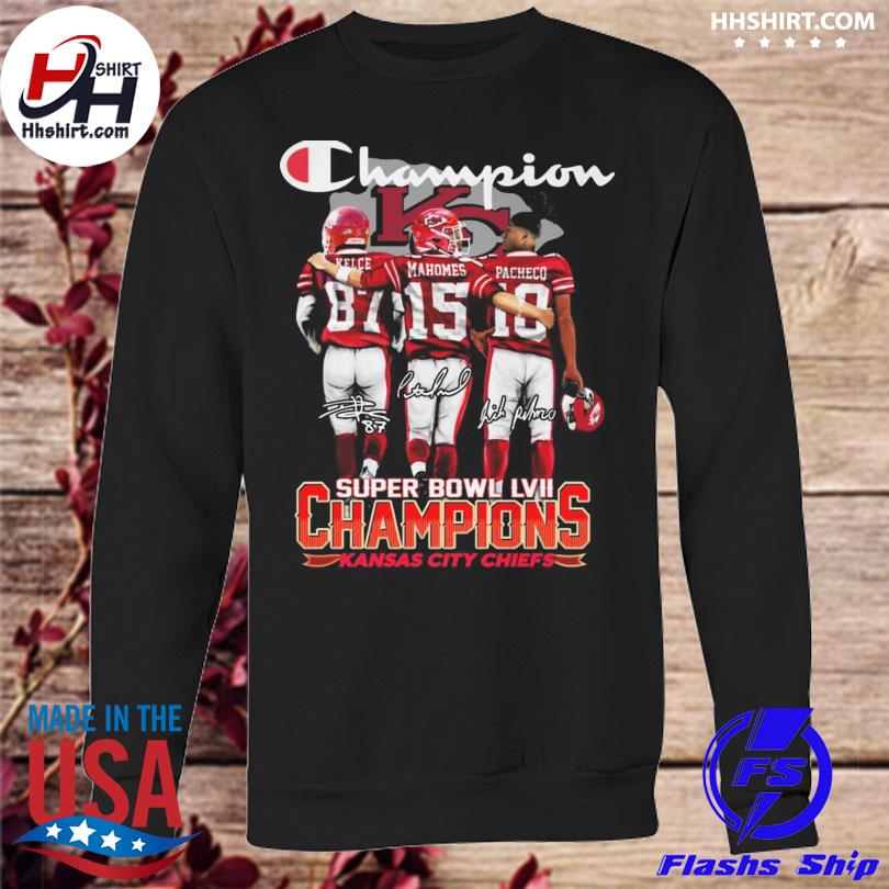 Travis Kelce Patrick Mahomes and Pacheco Super Bowl LVII Champions Kansas  City Chiefs signatures shirt, hoodie, sweater, long sleeve and tank top