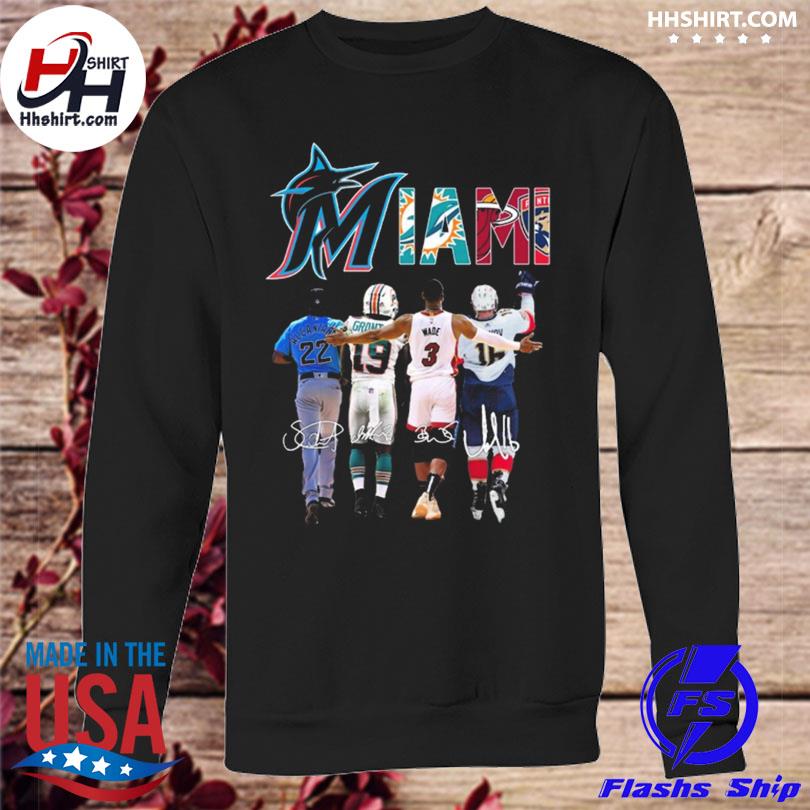 Miami Marlins Miami Dolphins Miami Heat Florida Panthers Sports team 2023  signatures shirt, hoodie, sweater, long sleeve and tank top