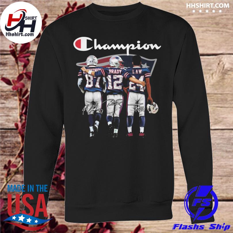 New England Patriots Gronkowski Brady and Law Champions 2023 signatures  shirt, hoodie, sweater, long sleeve and tank top