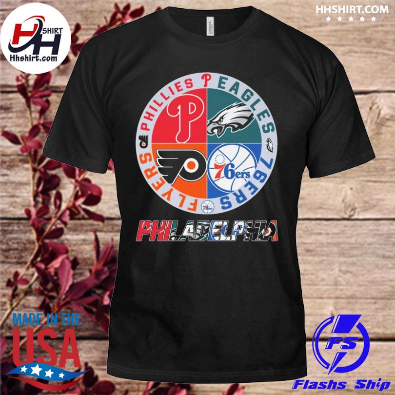 Philadelphia sports team eagles phillies flyers 76ers logo 2023 shirt,  hoodie, longsleeve, sweatshirt, v-neck tee