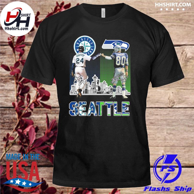 Seattle seahawks steve largent and seattle mariners ken griffey jr skyline  signatures shirt, hoodie, longsleeve tee, sweater