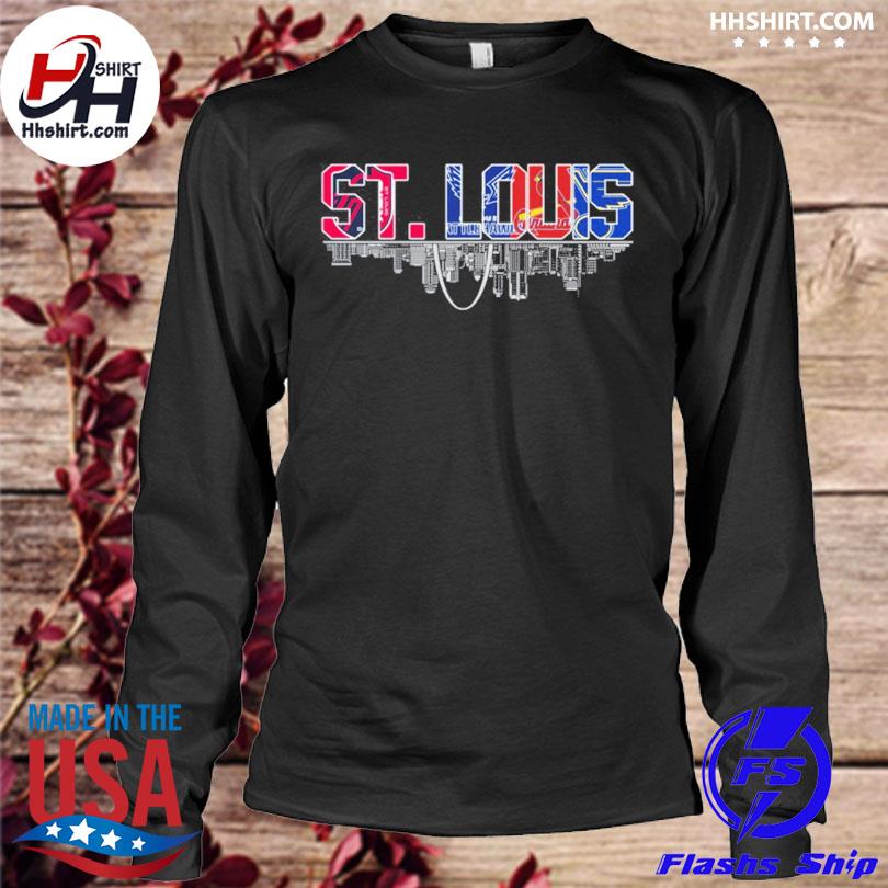 St. louis city st louis blues st louis cardinals st louis battlehawks  skyline water reflection shirt, hoodie, longsleeve tee, sweater